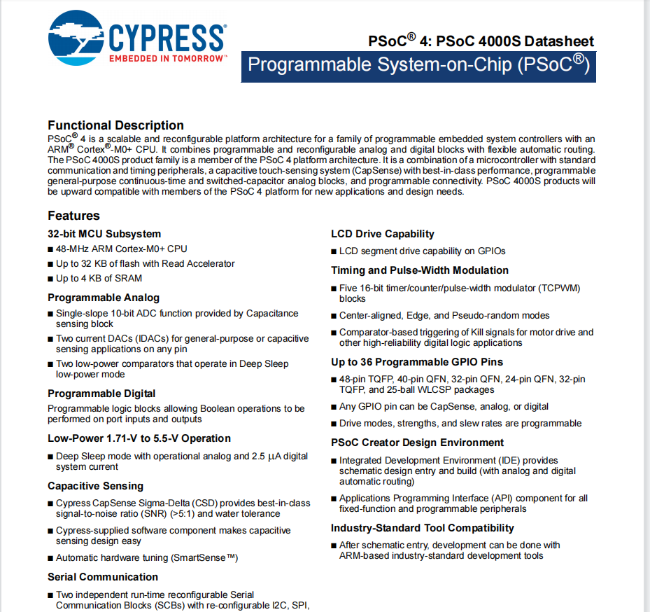 赛普拉斯代理商，CYPRESS代理商，ARM微控制器芯片，CY8C4025LQI-S401代理商，CY8C4025LQI-S401现货供应.png