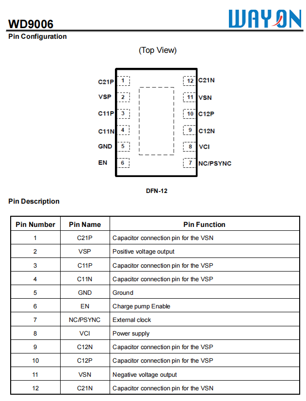 Wayon，维安代理，平板电脑显示屏驱动芯片，WD9006-BFA2R，完美替换天德钰FP7721BX2